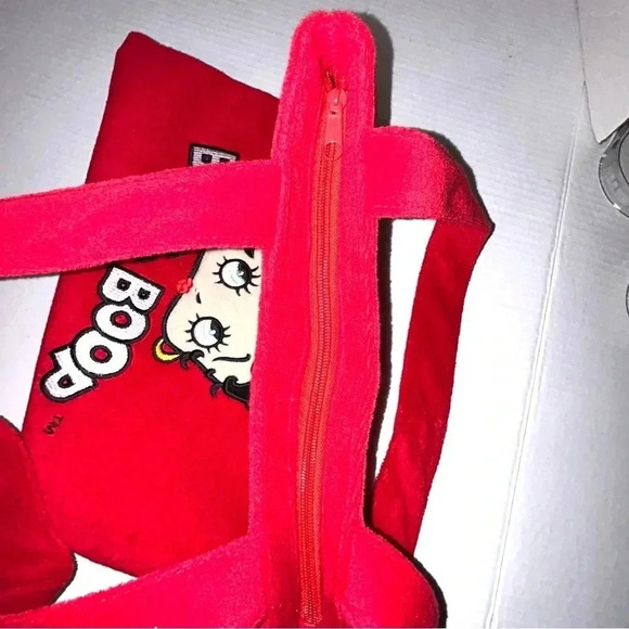 Vintage Y2K Betty Boop Tote Bag 2004 Red Terry Cloth Pocket Shoulder Straps - Picture 7 of 11